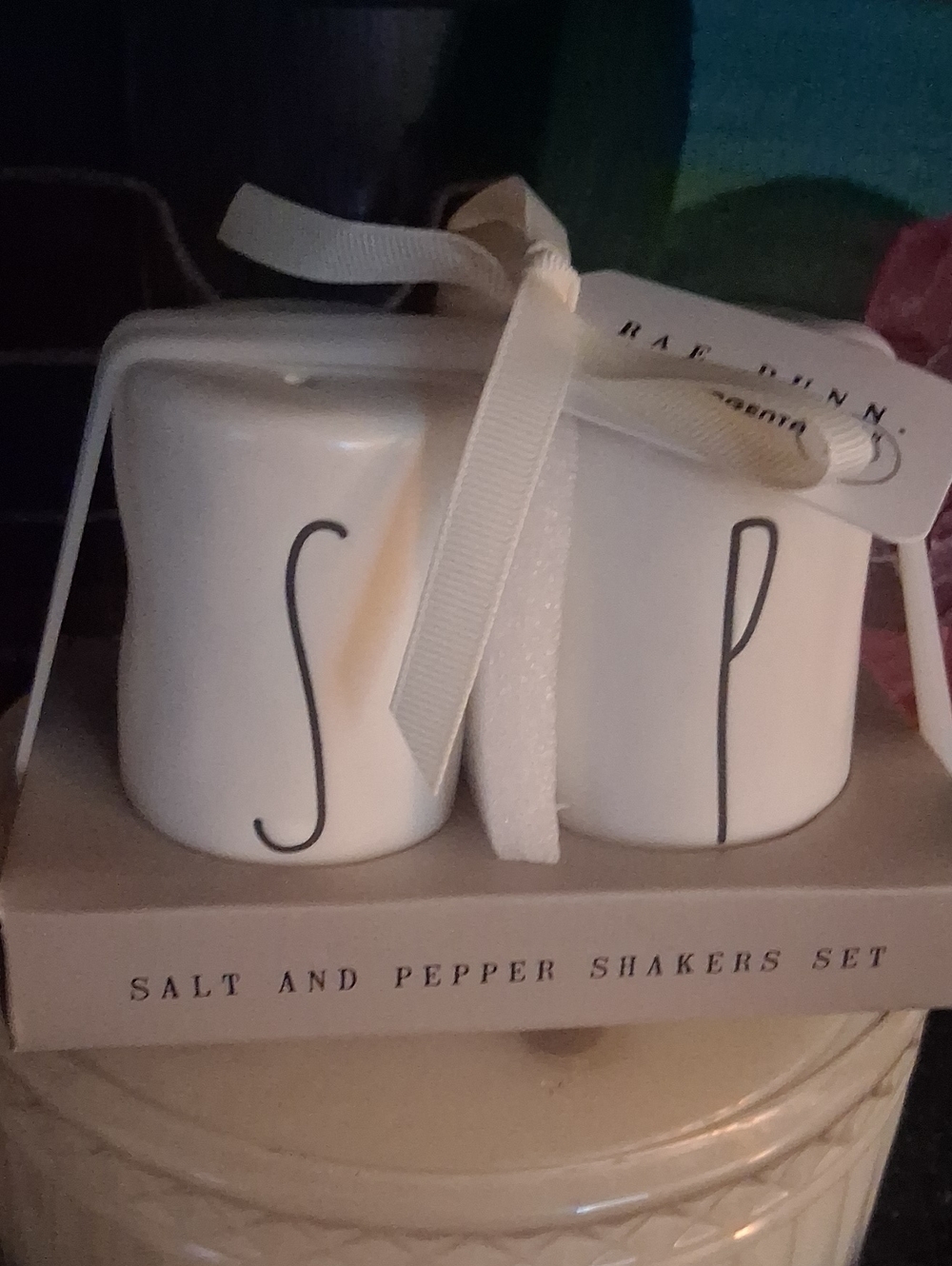 Rae Dunn White Salt & Pepper Shaker Set with Ribbon